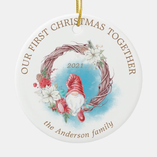 Onze eerste kerstfeestfoto keramisch ornament (Voorkant)