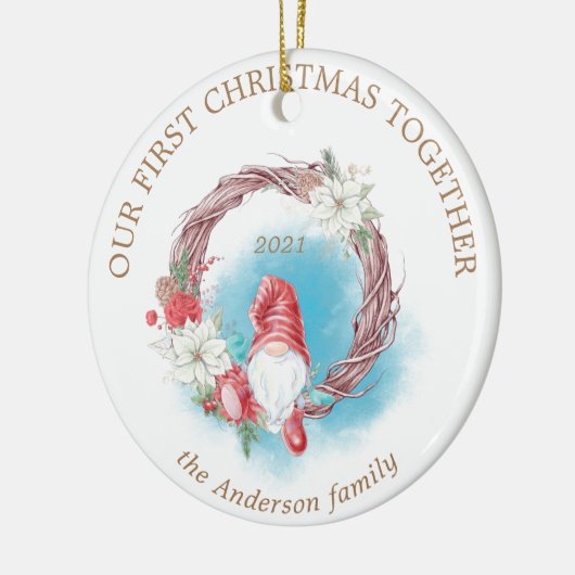 Onze eerste kerstfeestfoto keramisch ornament (Links)