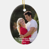 Onze eerste kerstfeestfoto keramisch ornament (Achterkant)