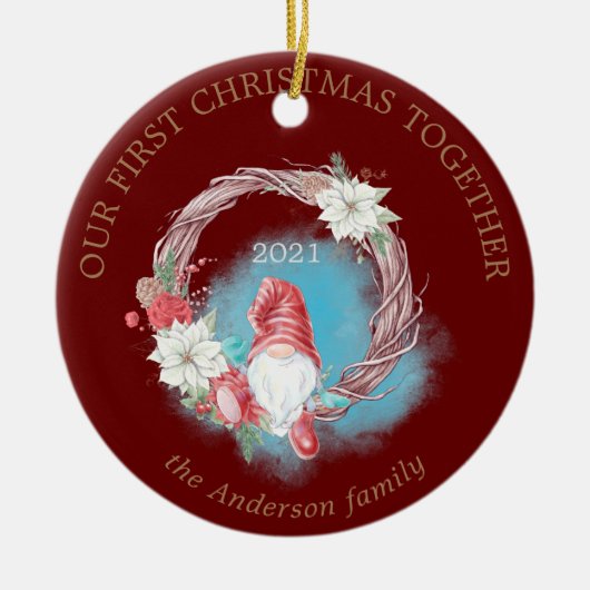 Onze eerste kerstfeestfoto keramisch ornament (Voorkant)