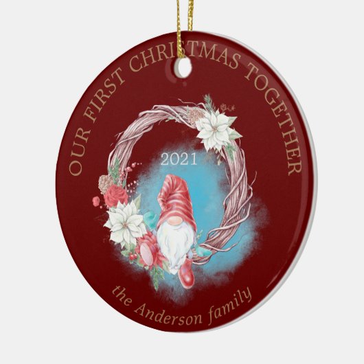 Onze eerste kerstfeestfoto keramisch ornament (Links)