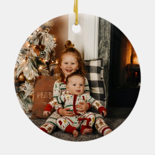 Onze eerste kerstfeestfoto keramisch ornament (Achterkant)