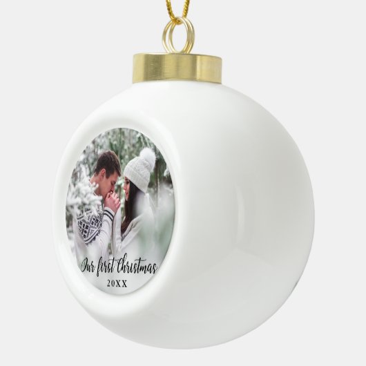 Onze eerste kerstfeestfoto keramische bal ornament (Rechts)