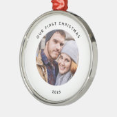 Onze eerste kerstfeestfoto metalen ornament (Links)