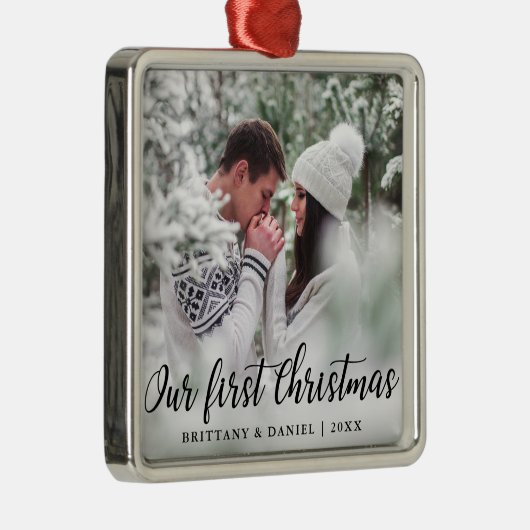 Onze eerste kerstfeestfoto metalen ornament (Rechts)