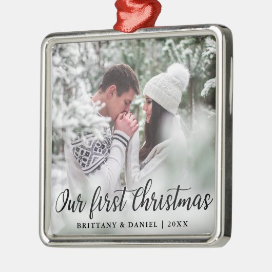 Onze eerste kerstfeestfoto metalen ornament (Links)