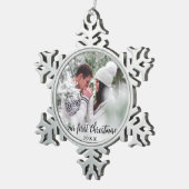 Onze eerste kerstfeestfoto tin sneeuwvlok ornament (Rechts)