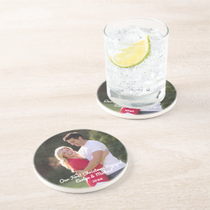 Onze eerste kerstfeestfoto zandsteen onderzetter