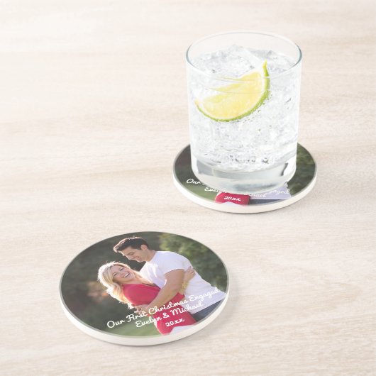 Onze eerste kerstfeestfoto zandsteen onderzetter (Zijkant)