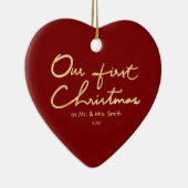 Onze eerste kerstfeestjes Gold Pas getrouwd — hart Keramisch Ornament (Rechts)