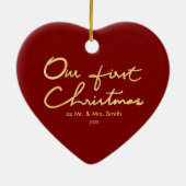 Onze eerste kerstfeestjes Gold Pas getrouwd — hart Keramisch Ornament (Achterkant)