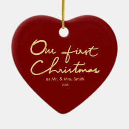 Onze eerste kerstfeestjes Gold Pas getrouwd — hart Keramisch Ornament