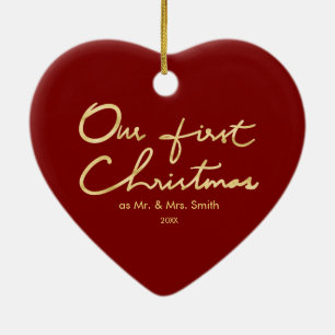 Onze eerste kerstfeestjes Gold Pas getrouwd — hart Keramisch Ornament