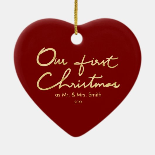 Onze eerste kerstfeestjes Gold Pas getrouwd — hart Keramisch Ornament (Achterkant)