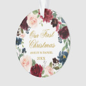 Onze eerste kerstFloral Gold FOTO terug Ornament (voorkant)