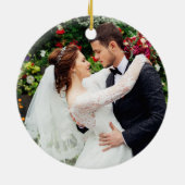 Onze eerste kerstFloral met gouden FOTO terug Keramisch Ornament (Achterkant)