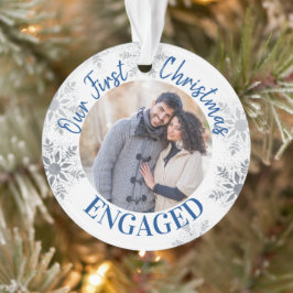 Onze eerste kerstfoto blauw en zilver ornament