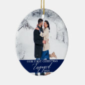 Onze eerste kerstfoto Blauw Keramisch Ornament (Rechts)