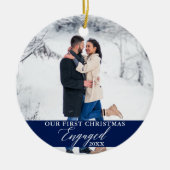 Onze eerste kerstfoto Blauw Keramisch Ornament (Voorkant)