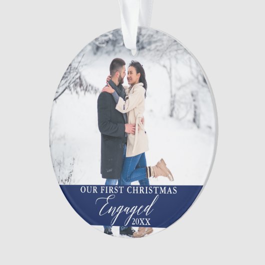 Onze eerste kerstfoto Blauw Ornament (voorkant)