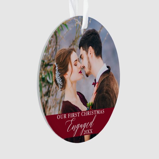 Onze eerste kerstfoto Burgundy Ornament (voorkant)