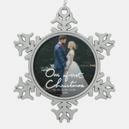 Onze eerste kerstfoto Chic Keepomwille Tin Sneeuwvlok Ornament