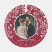 Onze eerste kerstfoto Cranberry Glas Ornament (Voorkant)