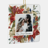 Onze eerste kerstfoto Elegant Floral Keramisch Ornament (Rechts)