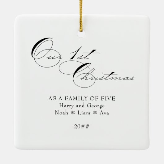 Onze eerste kerstfoto en elegante kalligrafie keramisch ornament (Achterkant)
