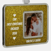 Onze eerste kerstfoto en naam Glitter Verzilverd Omlijst Ornament (Rechts)