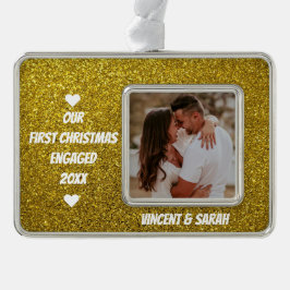 Onze eerste kerstfoto en naam Glitter Verzilverd Omlijst Ornament