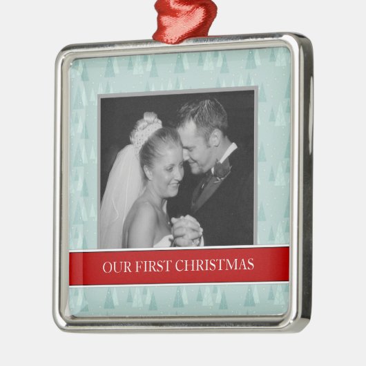 Onze eerste kerstfoto-feestdagen metalen ornament (Links)