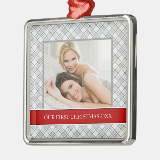 Onze eerste kerstfoto-feestdagen metalen ornament (Links)