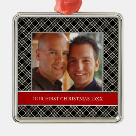 Onze eerste kerstfoto-feestdagen metalen ornament