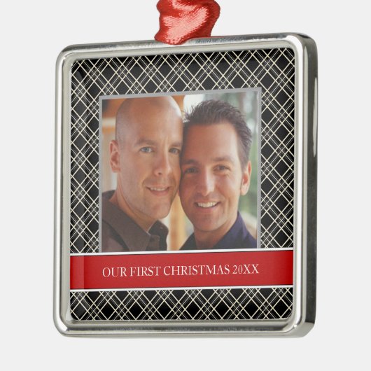 Onze eerste kerstfoto-feestdagen metalen ornament (Links)