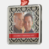 Onze eerste kerstfoto-feestdagen metalen ornament (Links)