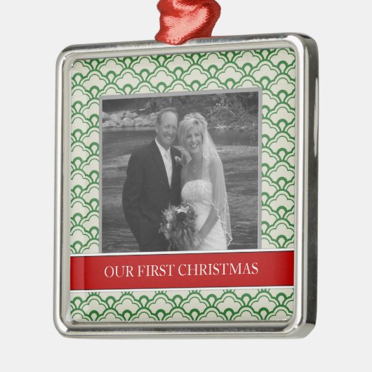 Onze eerste kerstfoto-feestdagen metalen ornament (Links)