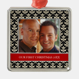 Onze eerste kerstfoto-feestdagen metalen ornament