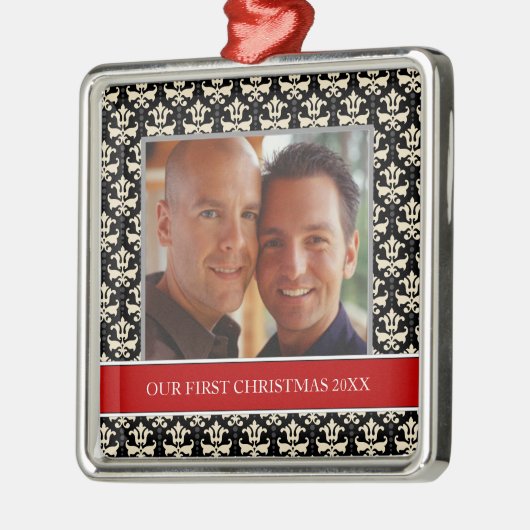 Onze eerste kerstfoto-feestdagen metalen ornament (Links)