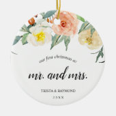 Onze eerste kerstfoto Floral Pas getrouwd Foto Keramisch Ornament (Voorkant)