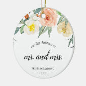 Onze eerste kerstfoto Floral Pas getrouwd Foto Keramisch Ornament (Links)