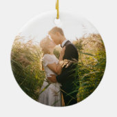 Onze eerste kerstfoto Floral Pas getrouwd Foto Keramisch Ornament (Achterkant)