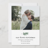 Onze eerste kerstfoto Holly Pas getrouwd Kerstmis Feestdagenkaart (Voorkant)