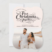 Onze eerste kerstfoto in Black Script Feestdagenkaart (Voorkant)