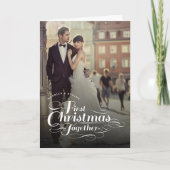 Onze eerste kerstfoto in het witte script feestdagen kaart (Voorkant)