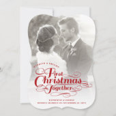 Onze eerste kerstfoto in het witte script feestdagenkaart (Voorkant)