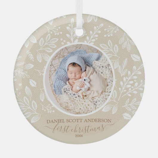 Onze eerste kerstfoto-ingang glas ornament (Voorkant)