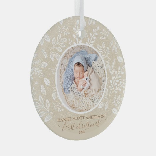 Onze eerste kerstfoto-ingang glas ornament (Voorkant Rechts)