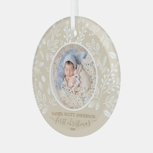 Onze eerste kerstfoto-ingang glas ornament (Voorkant links)