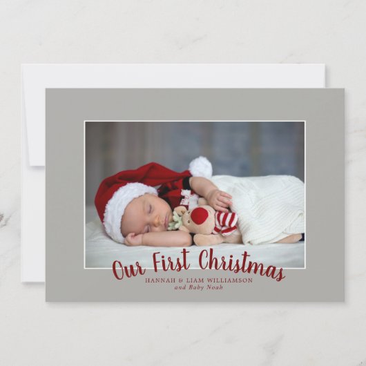 Onze eerste kerstfoto is eenvoudig en modern feestdagenkaart (Voorkant)